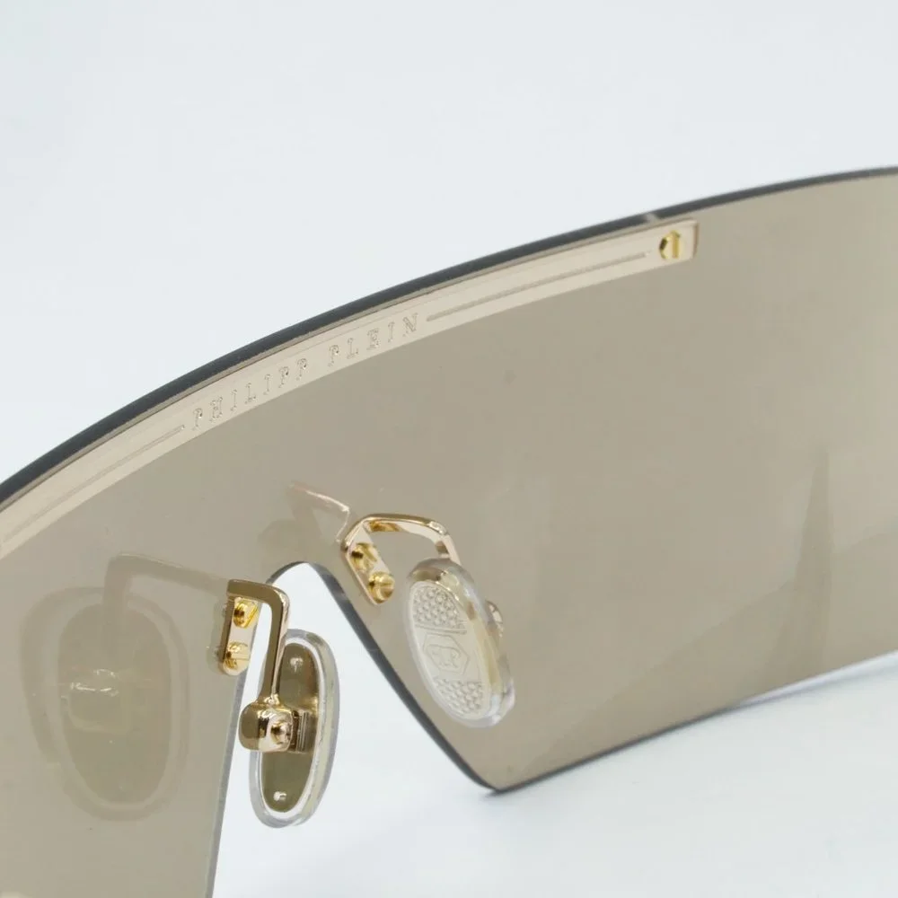 Gold Shield Rimless Sunglasses with Embellished Temples